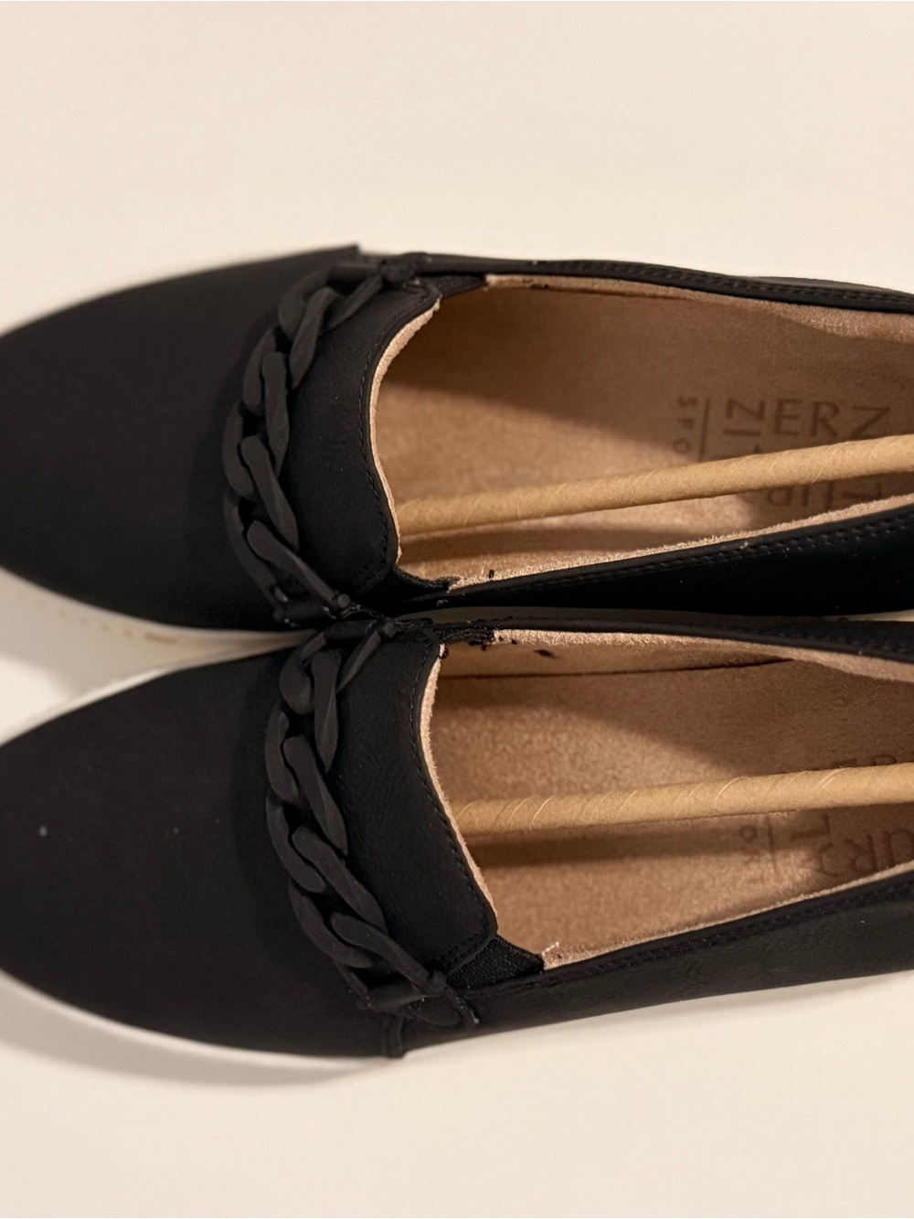 Women's Black Slip-On Loafers with Braided Trim